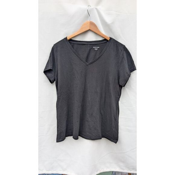 EILEEN FISHER Black V-Neck 100% Organic Cotton Short Sleeve Tee Top Size M - Picture 1 of 5